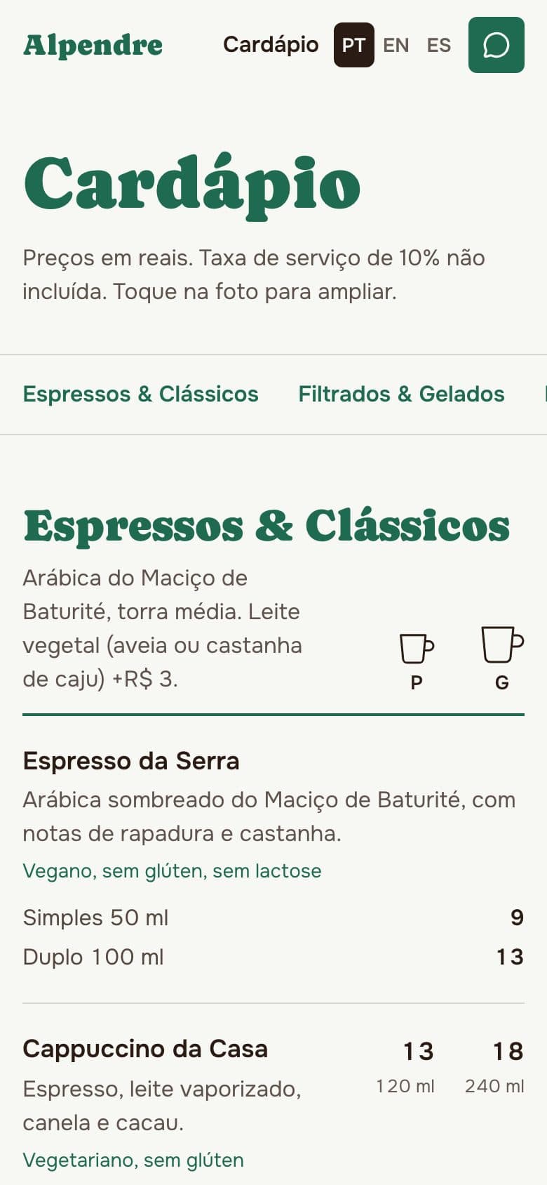 Cardápio do Alpendre Café & Brunch no celular