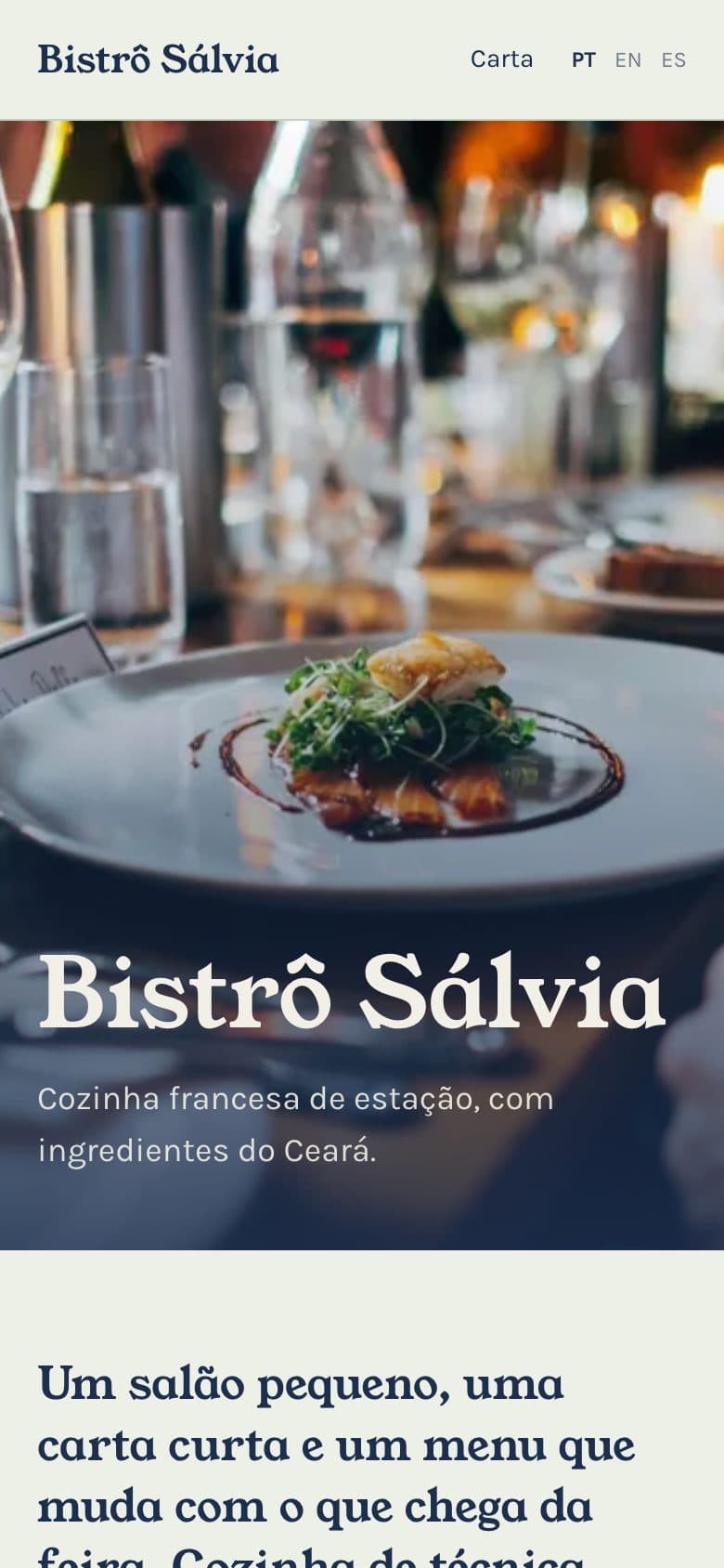Página inicial do Bistrô Sálvia no celular