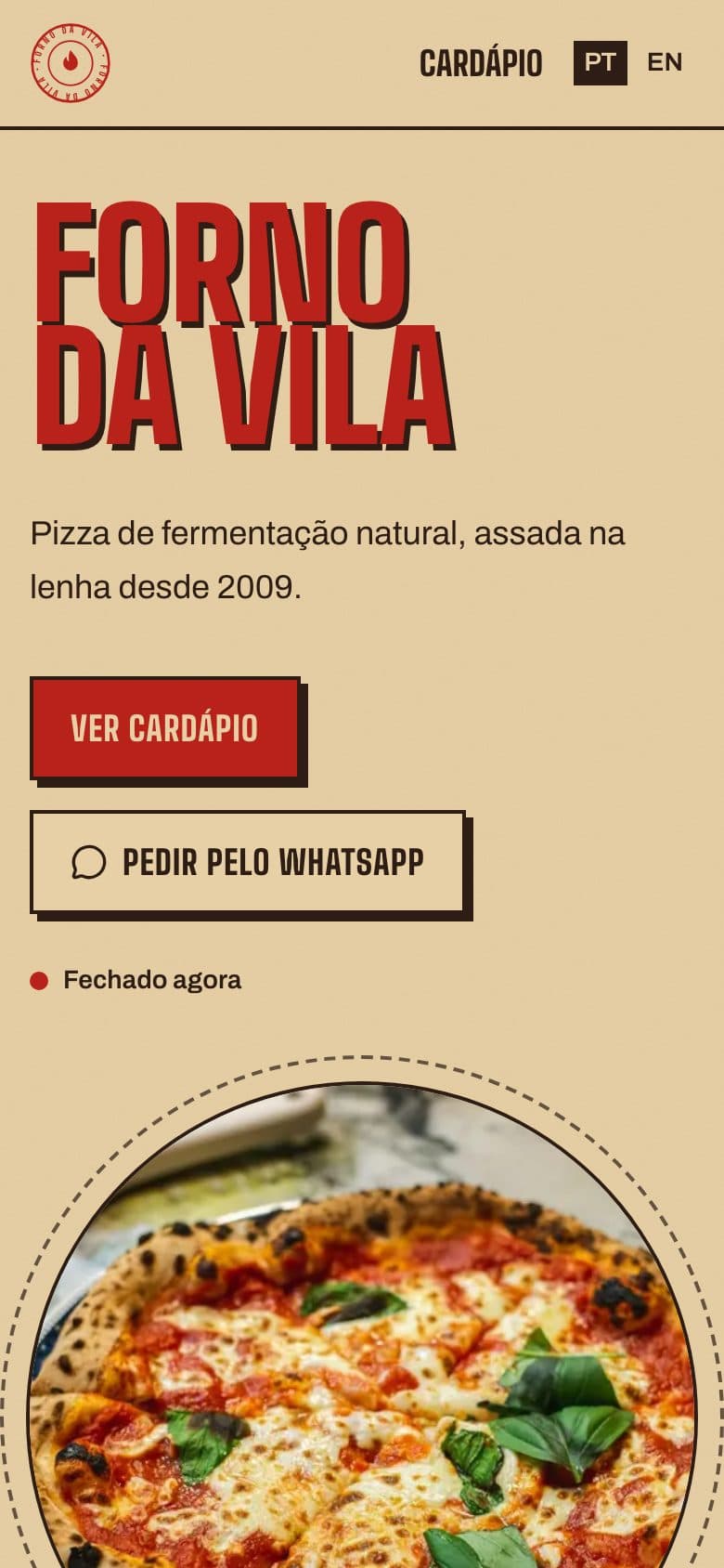 Página inicial do Forno da Vila no celular