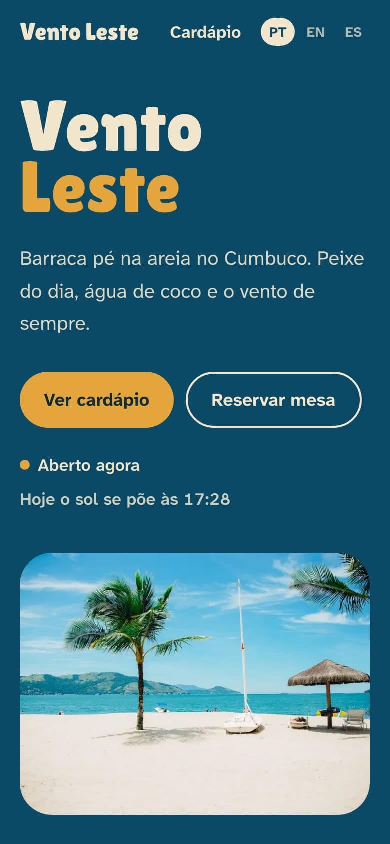 Página inicial do Vento Leste no celular